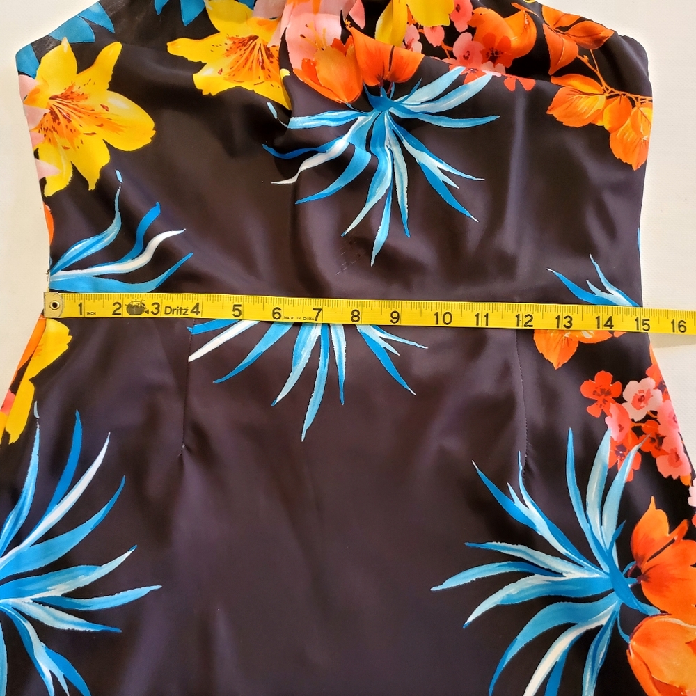 Boston Proper Black Floral Midi Dress with Gold Chain Print - Picture 9 of 10